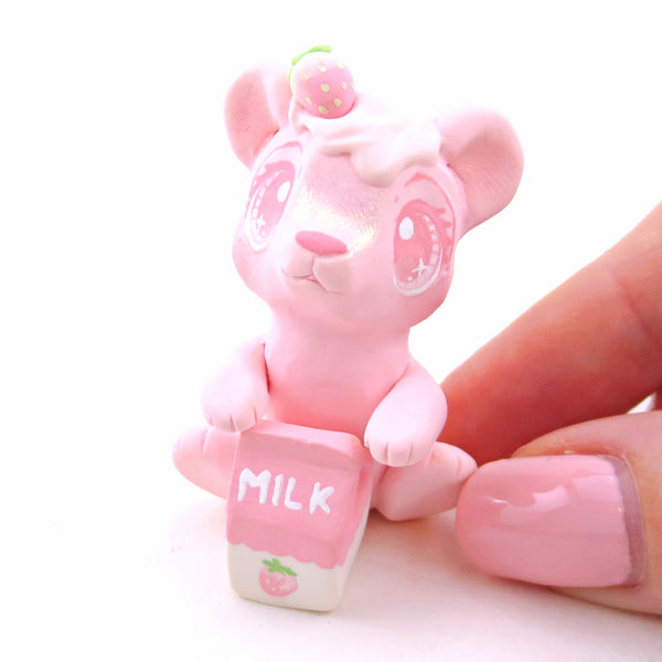 Strawberry Milk Bear Figurine - "Breakfast Buddies" Polymer Clay Animal Collection