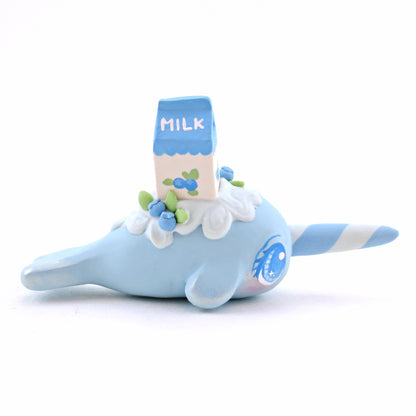 Blueberry Milk Narwhal Figurine - "Breakfast Buddies" Polymer Clay Animal Collection