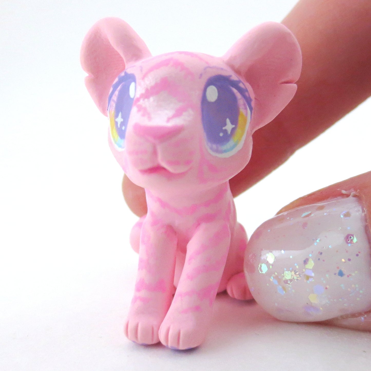 Pink Baby Tiger Figurine - Polymer Clay Carnival Animals