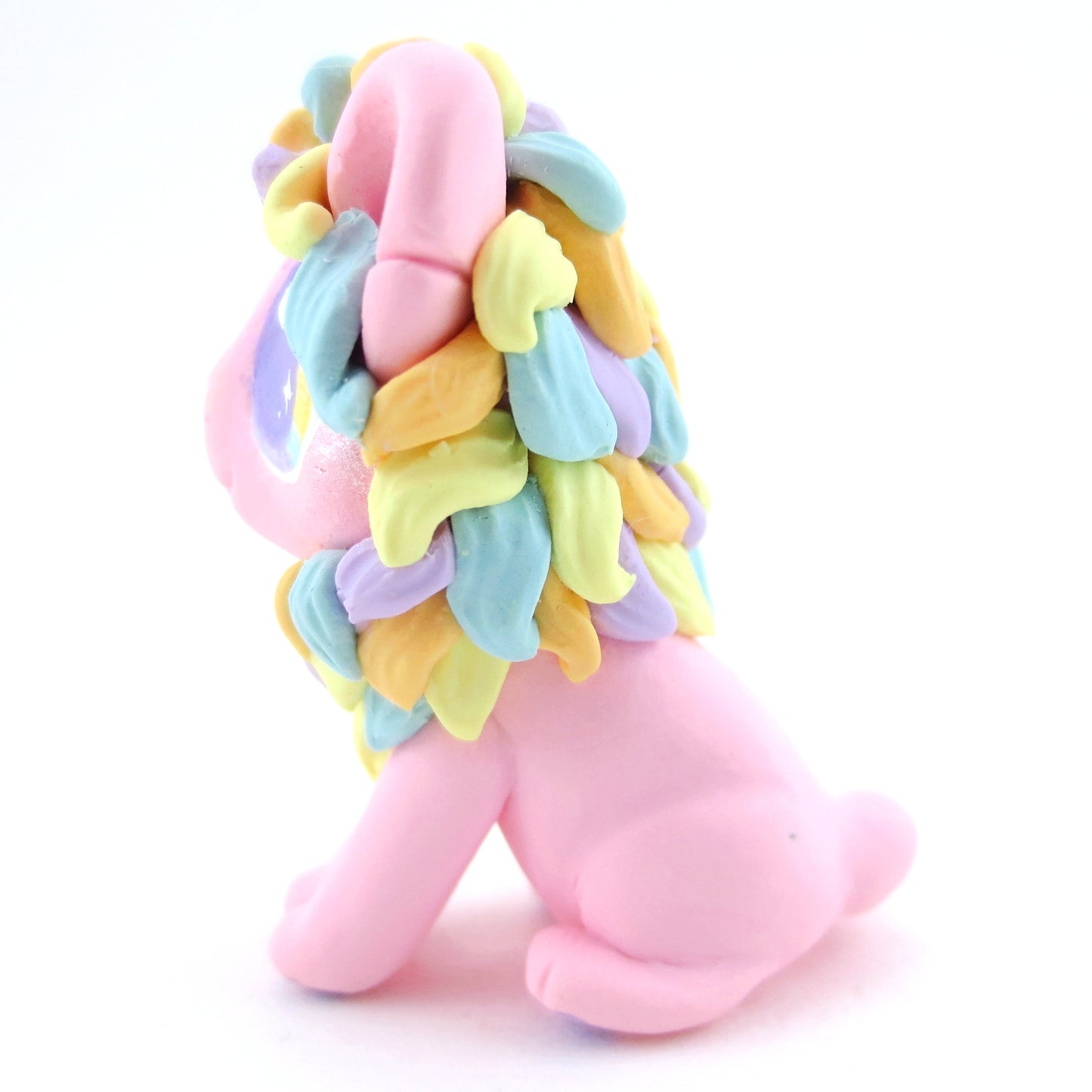 Rainbow Mane Baby Pink Lion Figurine - Polymer Clay Carnival Animals