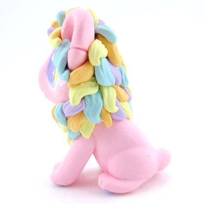 Rainbow Mane Baby Pink Lion Figurine - Polymer Clay Carnival Animals