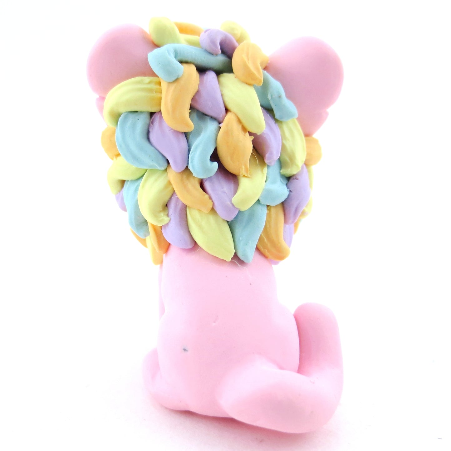 Rainbow Mane Baby Pink Lion Figurine - Polymer Clay Carnival Animals