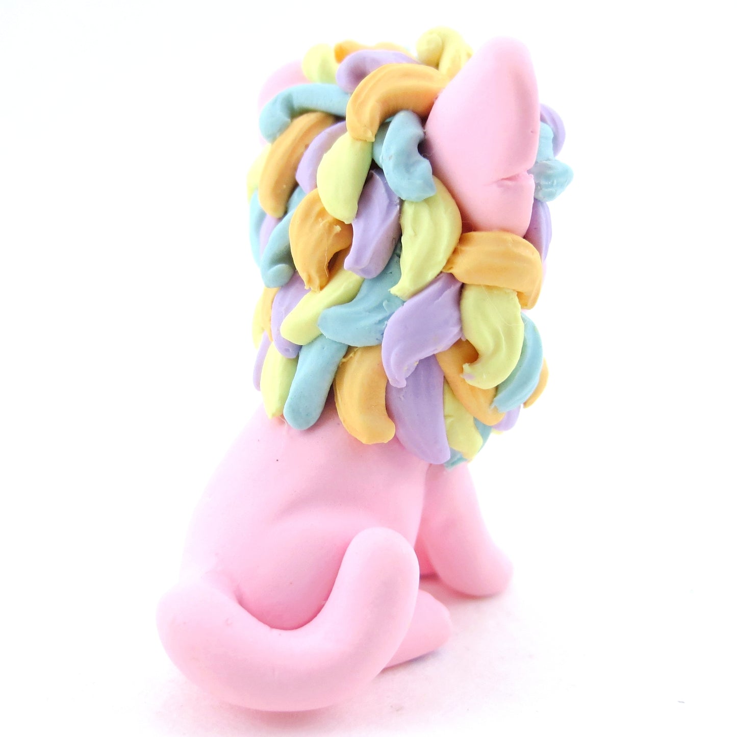 Rainbow Mane Baby Pink Lion Figurine - Polymer Clay Carnival Animals