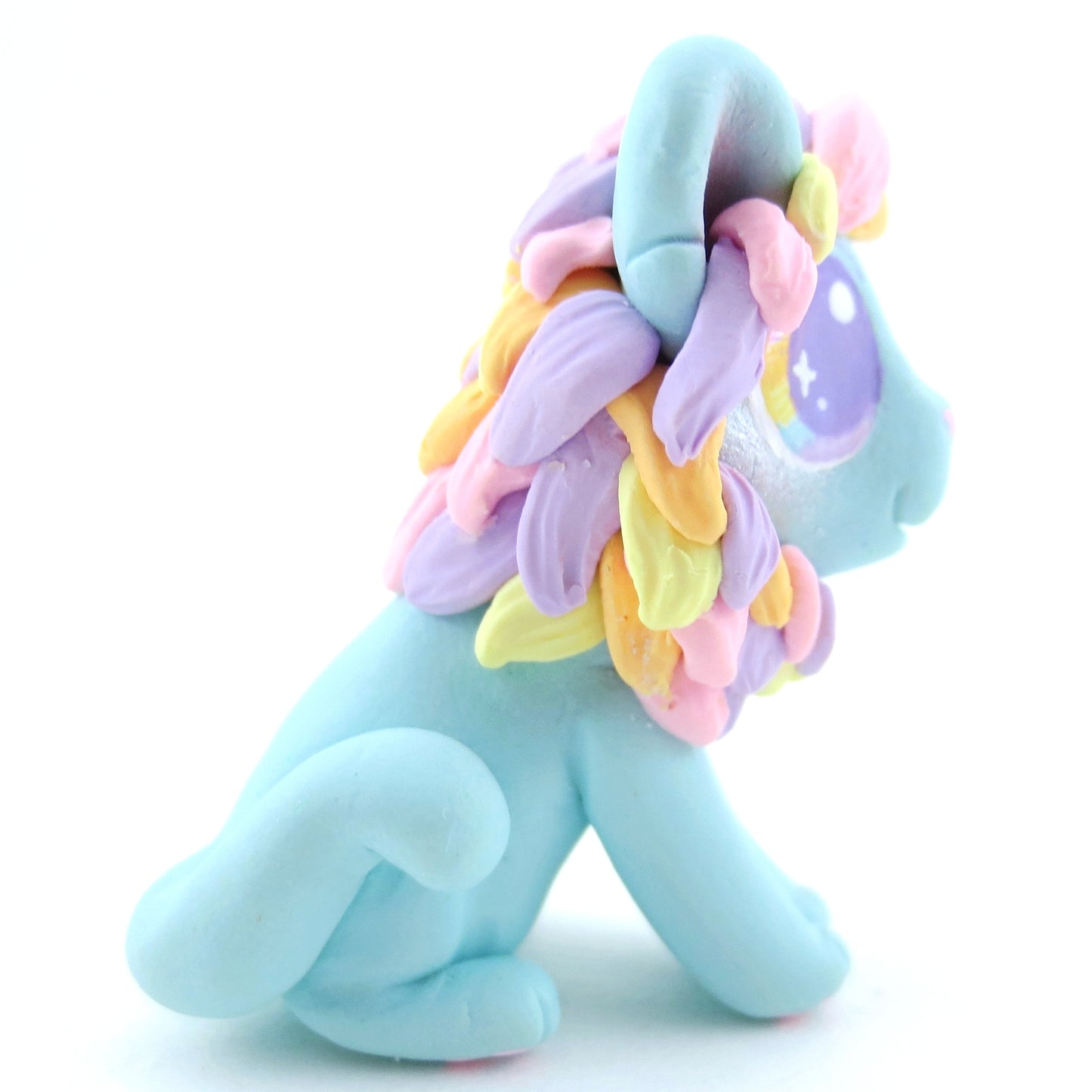 Rainbow Mane Baby Blue Lion Figurine - Polymer Clay Carnival Animals