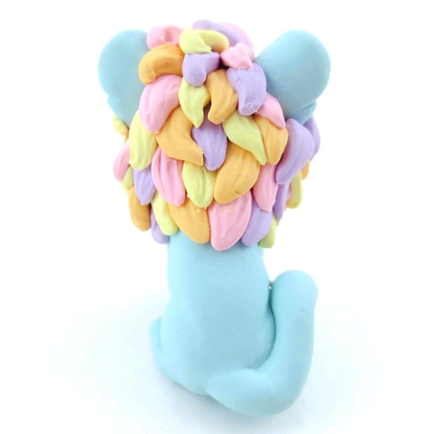 Rainbow Mane Baby Blue Lion Figurine - Polymer Clay Carnival Animals