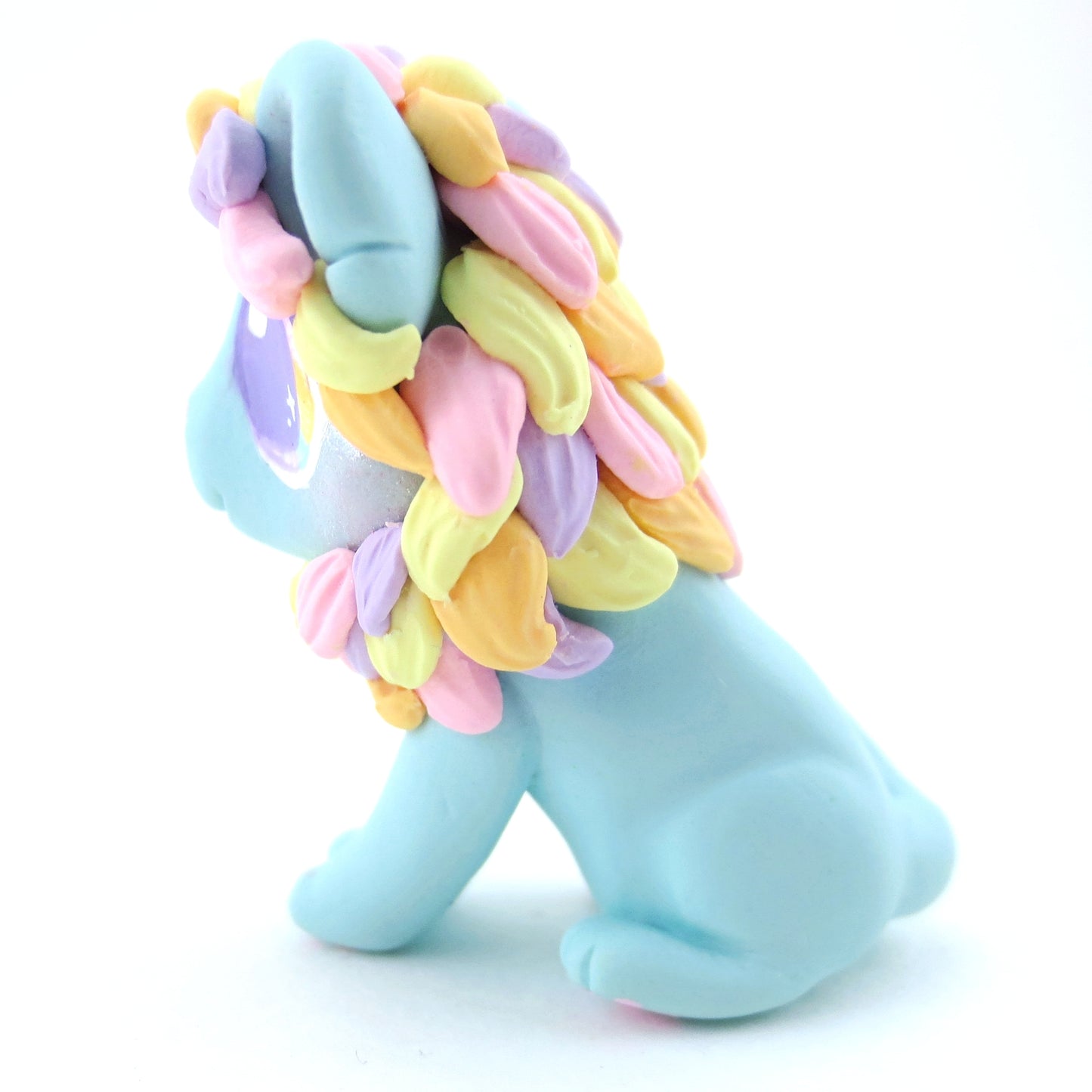 Rainbow Mane Baby Blue Lion Figurine - Polymer Clay Carnival Animals