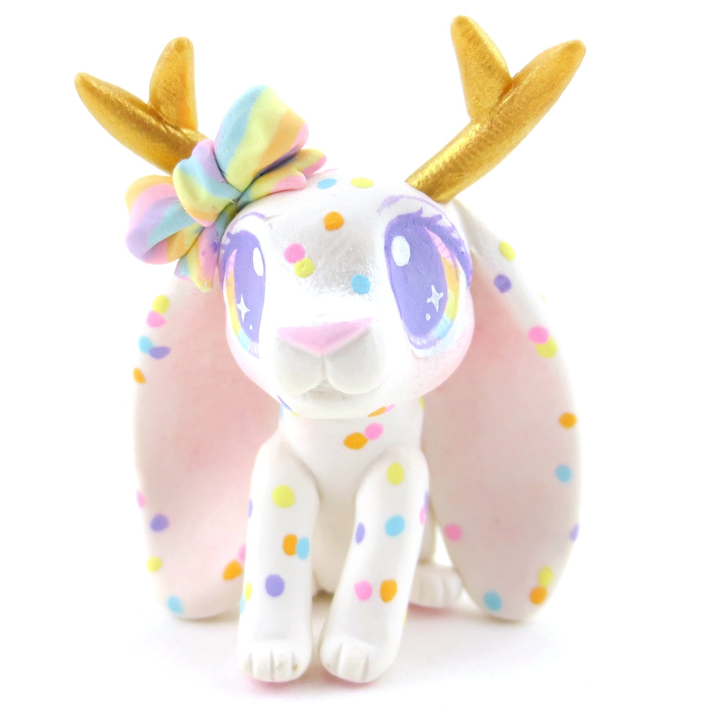 Confetti White Jackalope Figurine - Polymer Clay Carnival Animals