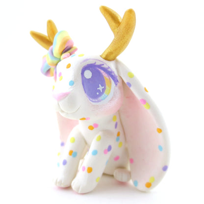 Confetti White Jackalope Figurine - Polymer Clay Carnival Animals