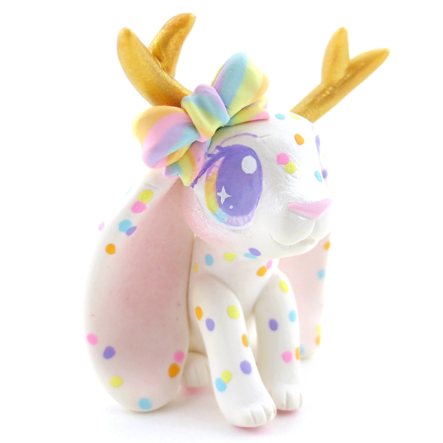 Confetti White Jackalope Figurine - Polymer Clay Carnival Animals