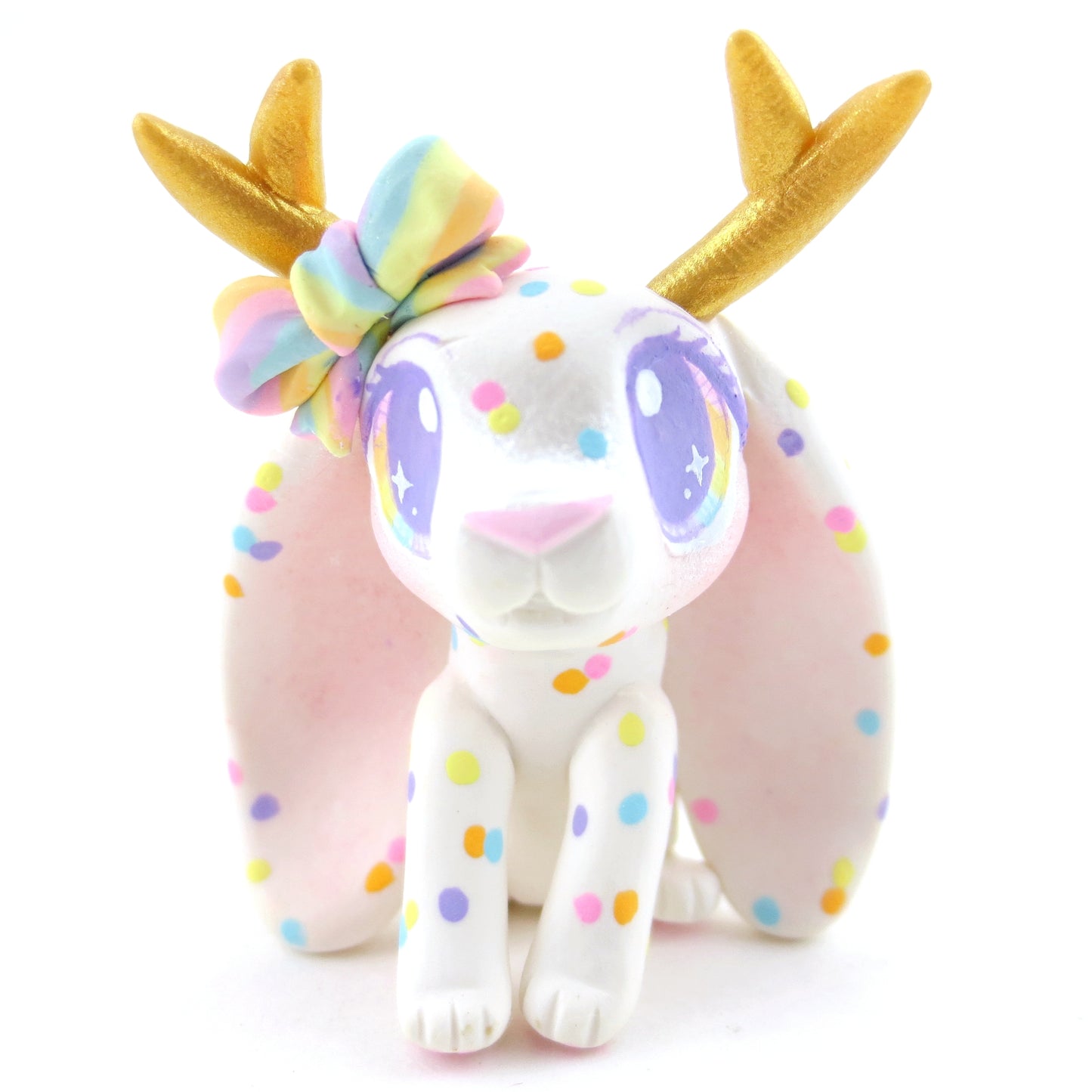 Confetti White Jackalope Figurine - Polymer Clay Carnival Animals