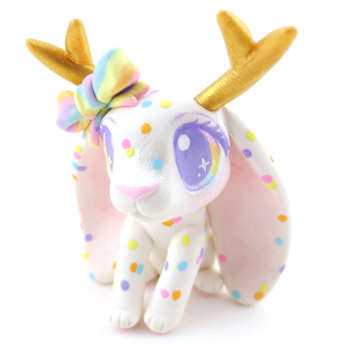 Confetti White Jackalope Figurine - Polymer Clay Carnival Animals