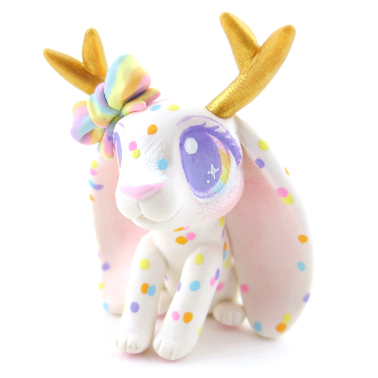 Confetti White Jackalope Figurine - Polymer Clay Carnival Animals