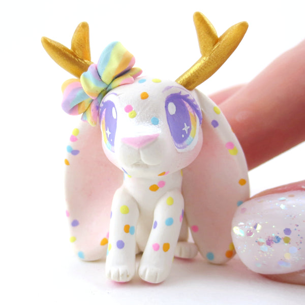 Confetti White Jackalope Figurine - Polymer Clay Carnival Animals