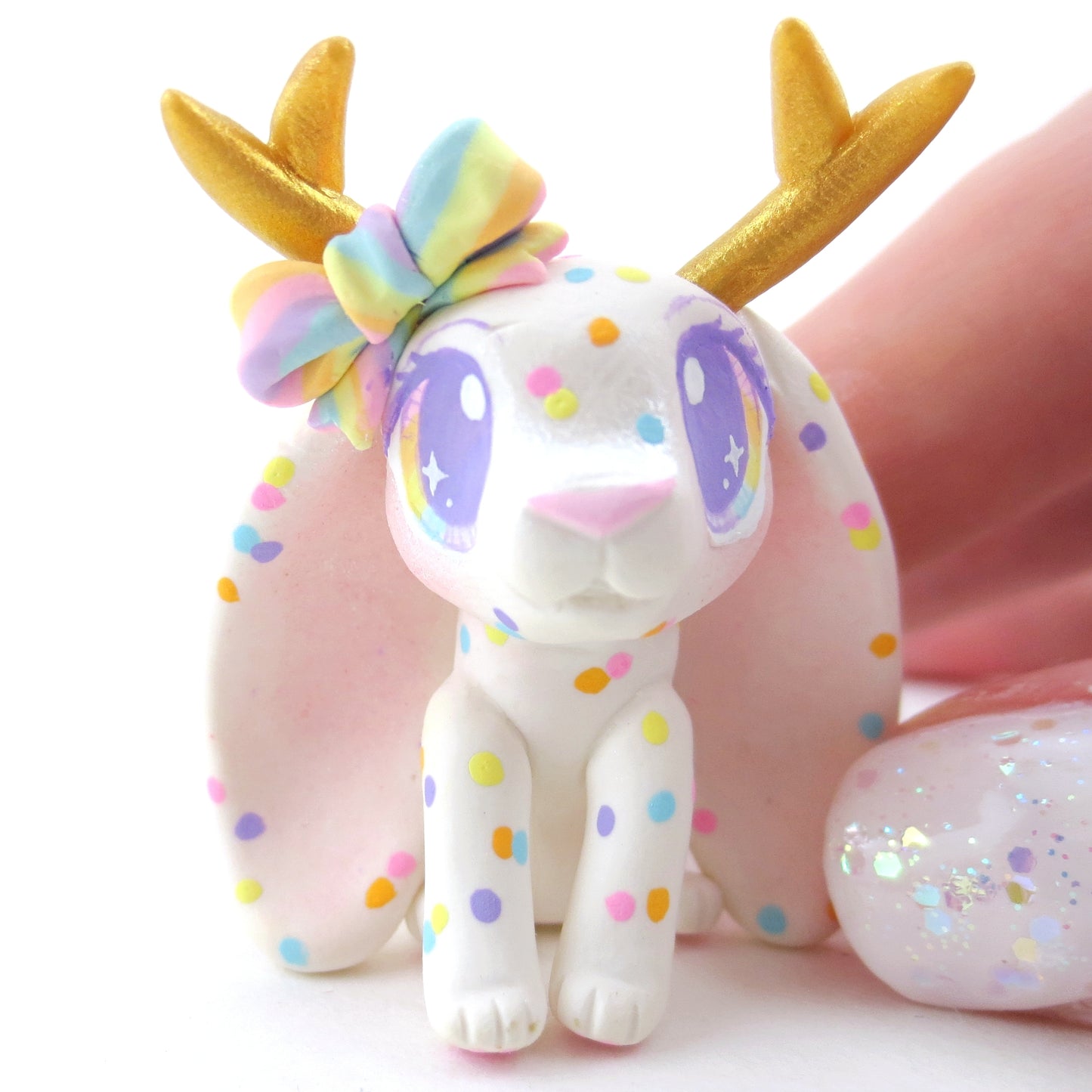 Confetti White Jackalope Figurine - Polymer Clay Carnival Animals