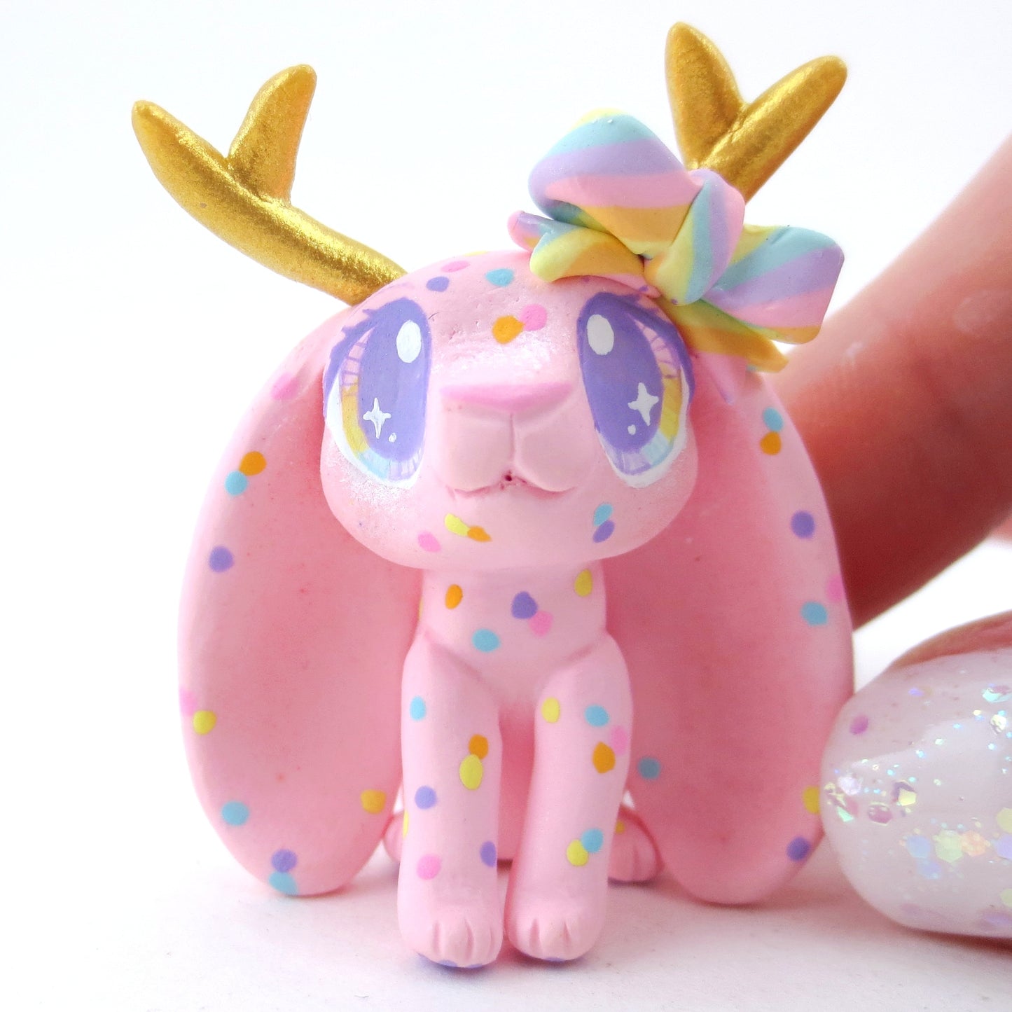 Confetti Pink Jackalope Figurine - Polymer Clay Carnival Animals