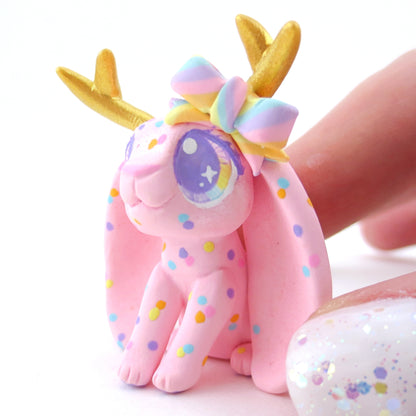 Confetti Pink Jackalope Figurine - Polymer Clay Carnival Animals