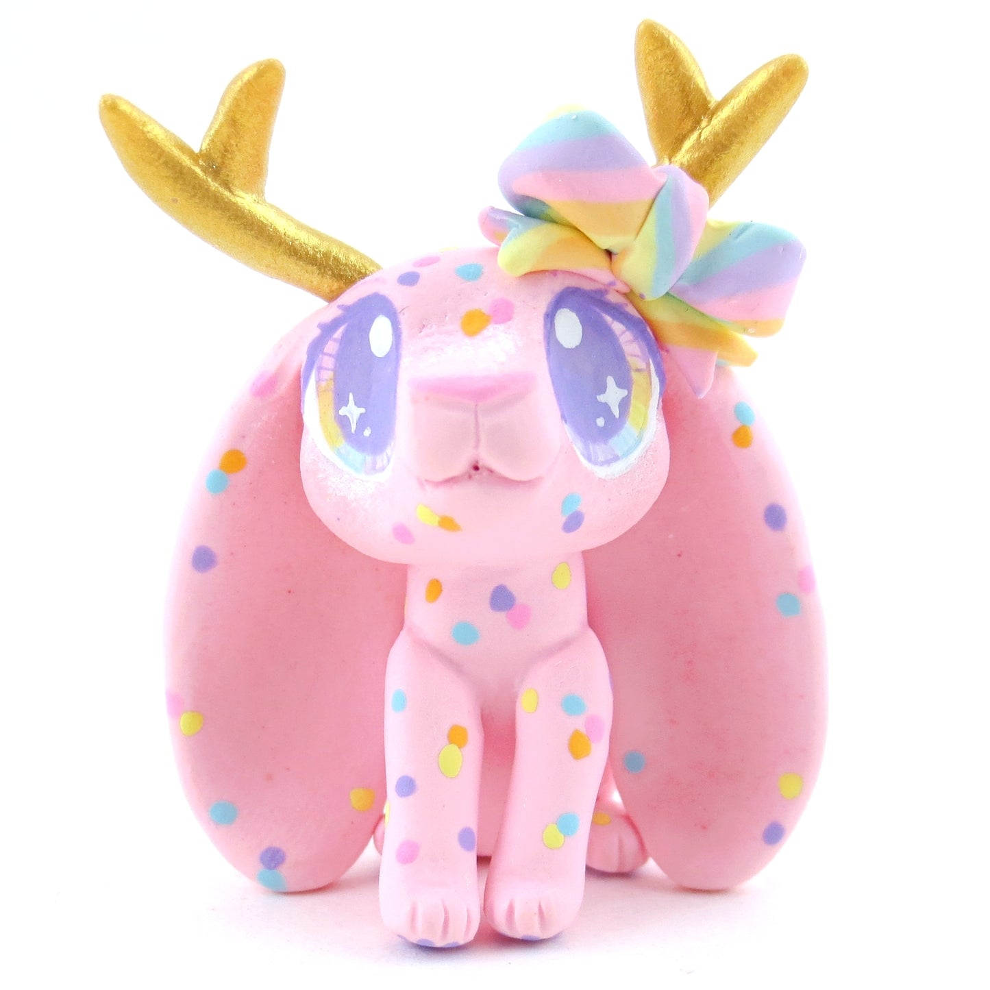 Confetti Pink Jackalope Figurine - Polymer Clay Carnival Animals