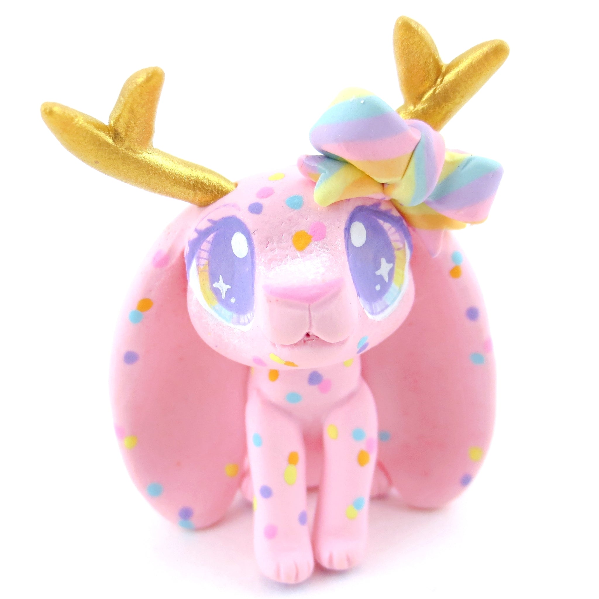 Confetti Pink Jackalope Figurine - Polymer Clay Carnival Animals