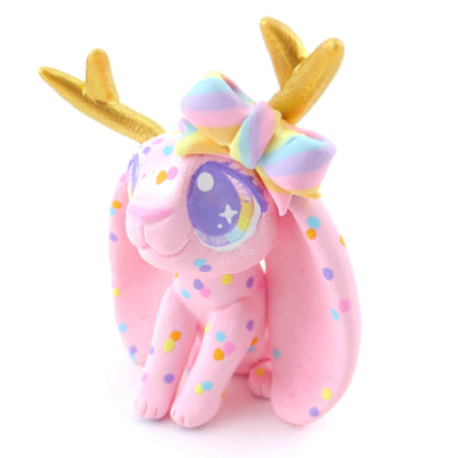 Confetti Pink Jackalope Figurine - Polymer Clay Carnival Animals