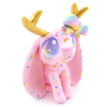 Confetti Pink Jackalope Figurine - Polymer Clay Carnival Animals