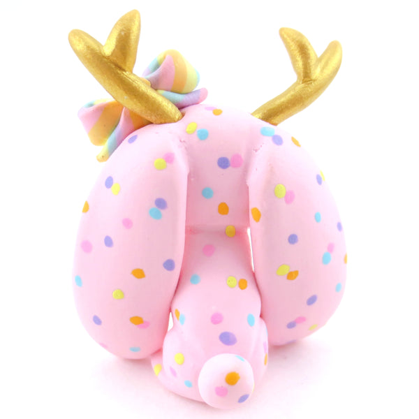 Confetti Pink Jackalope Figurine - Polymer Clay Carnival Animals