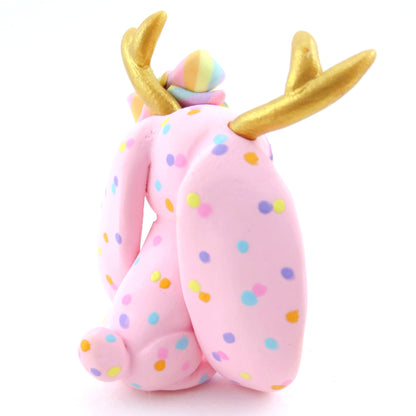 Confetti Pink Jackalope Figurine - Polymer Clay Carnival Animals