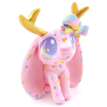 Confetti Pink Jackalope Figurine - Polymer Clay Carnival Animals