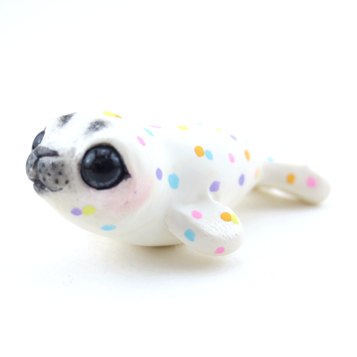 Confetti White Baby Seal Figurine - Polymer Clay Carnival Animals