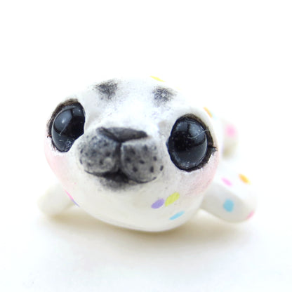 Confetti White Baby Seal Figurine - Polymer Clay Carnival Animals