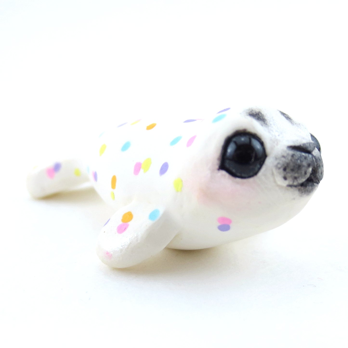 Confetti White Baby Seal Figurine - Polymer Clay Carnival Animals