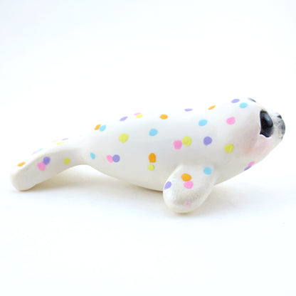 Confetti White Baby Seal Figurine - Polymer Clay Carnival Animals