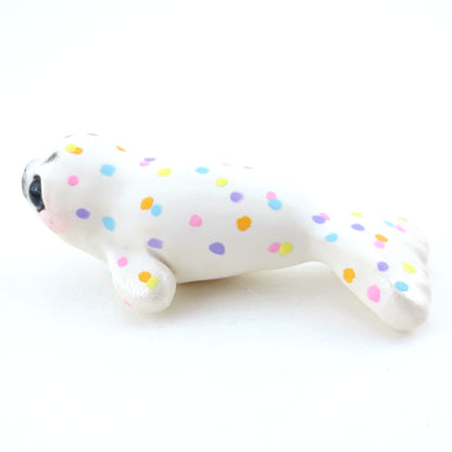 Confetti White Baby Seal Figurine - Polymer Clay Carnival Animals