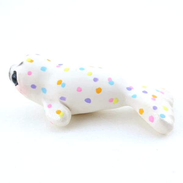 Confetti White Baby Seal Figurine - Polymer Clay Carnival Animals
