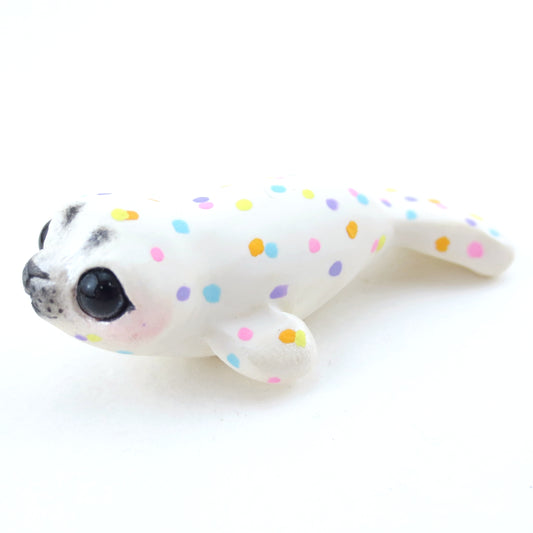 Confetti White Baby Seal Figurine - Polymer Clay Carnival Animals