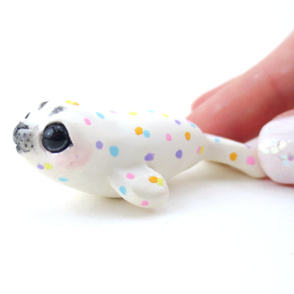 Confetti White Baby Seal Figurine - Polymer Clay Carnival Animals