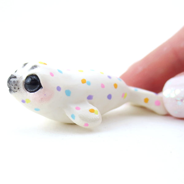 Confetti White Baby Seal Figurine - Polymer Clay Carnival Animals