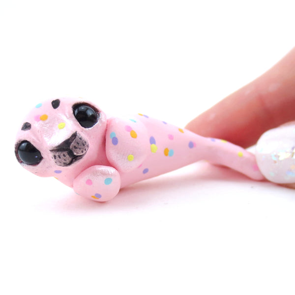 Confetti Pink Baby Seal Figurine - Polymer Clay Carnival Animals