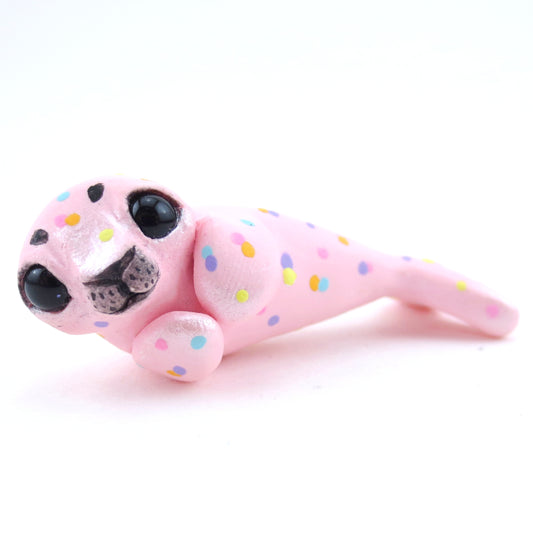 Confetti Pink Baby Seal Figurine - Polymer Clay Carnival Animals