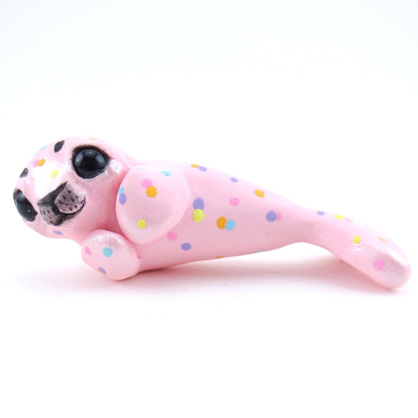 Confetti Pink Baby Seal Figurine - Polymer Clay Carnival Animals