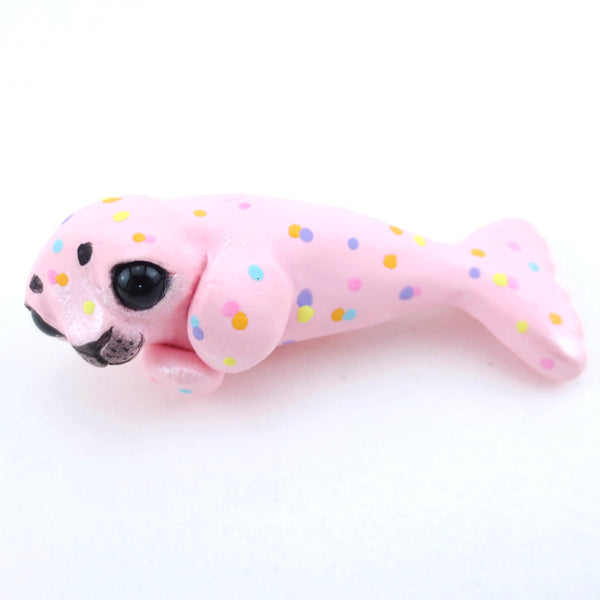 Confetti Pink Baby Seal Figurine - Polymer Clay Carnival Animals