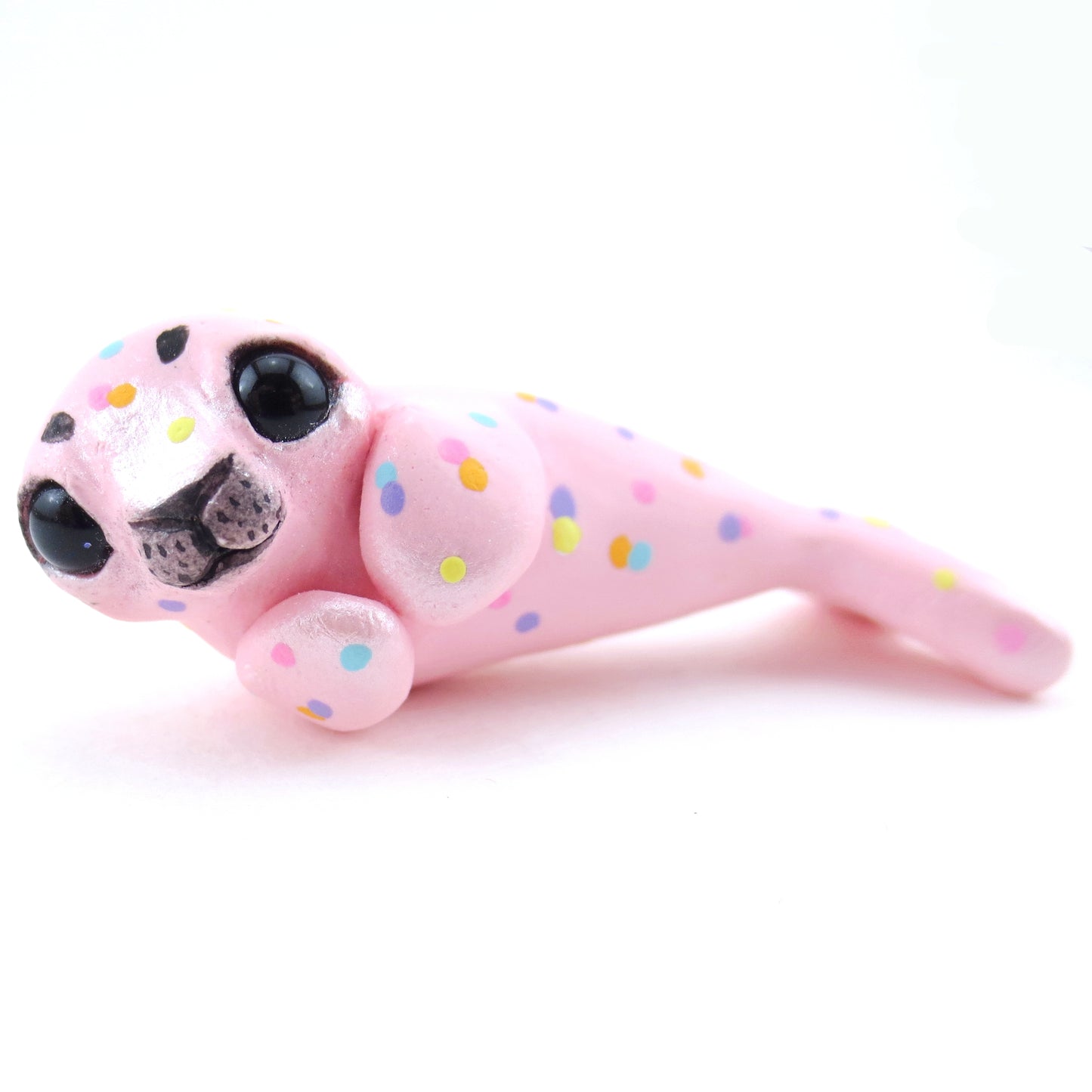 Confetti Pink Baby Seal Figurine - Polymer Clay Carnival Animals