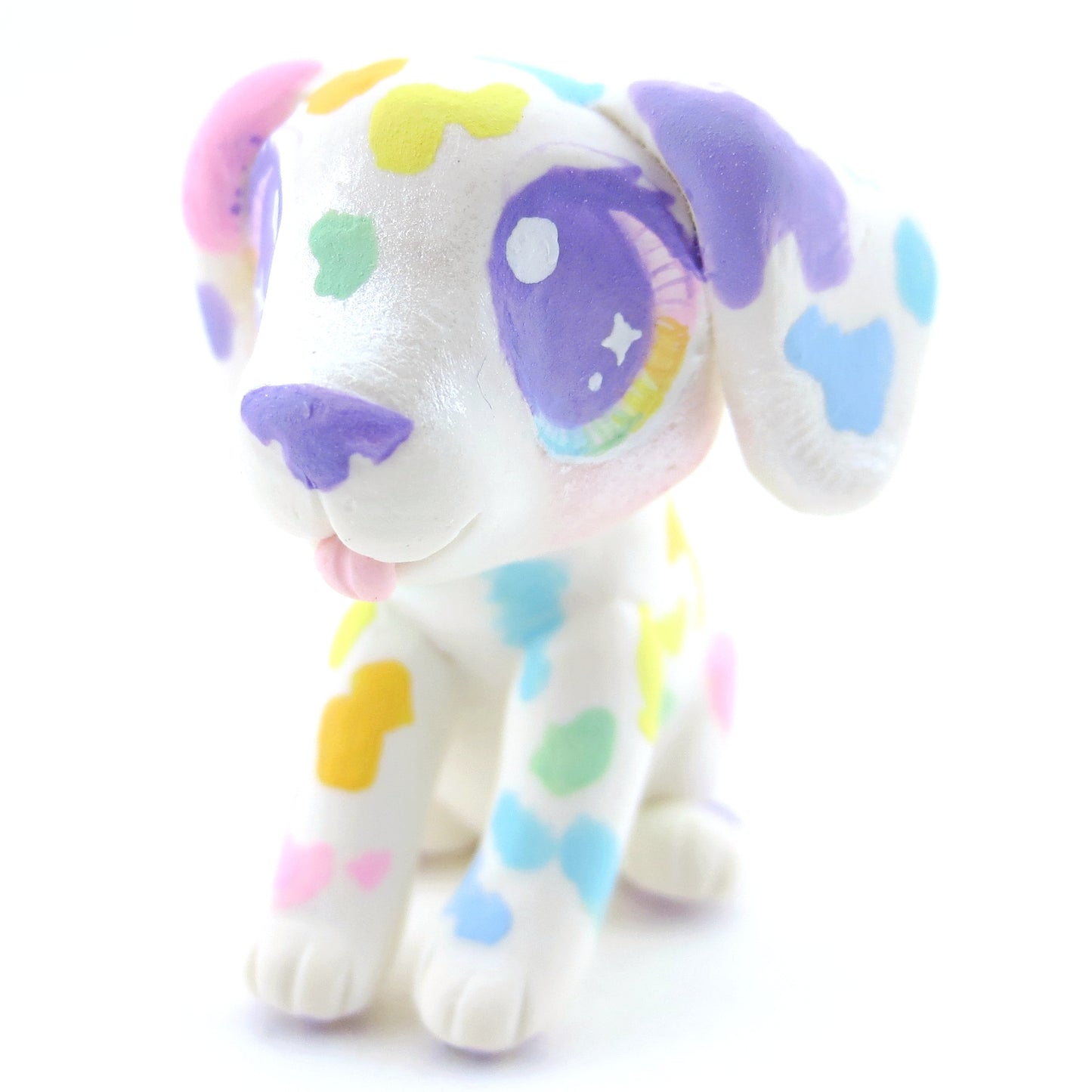 Rainbow Spot Dalmatian Puppy Figurine - Polymer Clay Carnival Animals