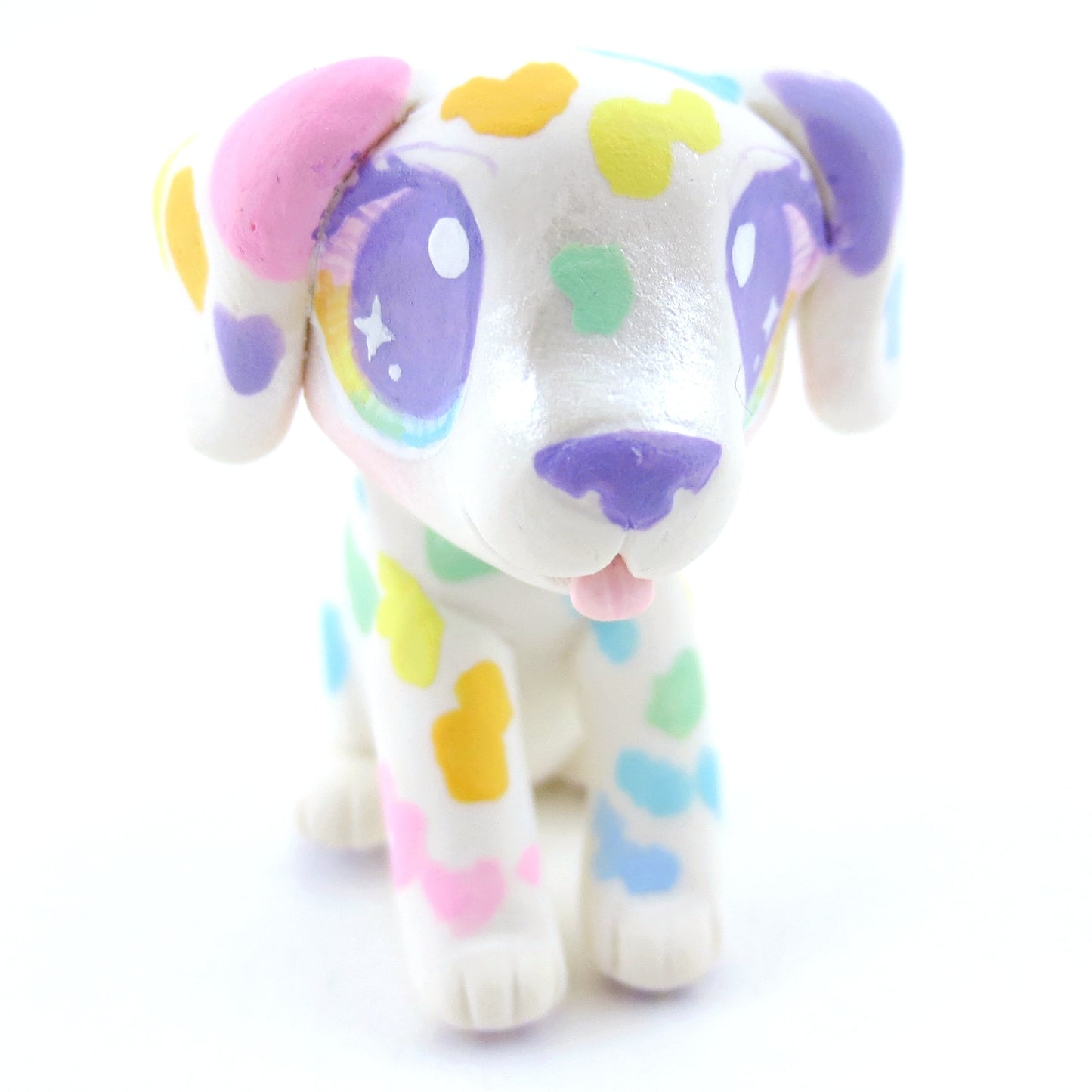 Rainbow Spot Dalmatian Puppy Figurine - Polymer Clay Carnival Animals