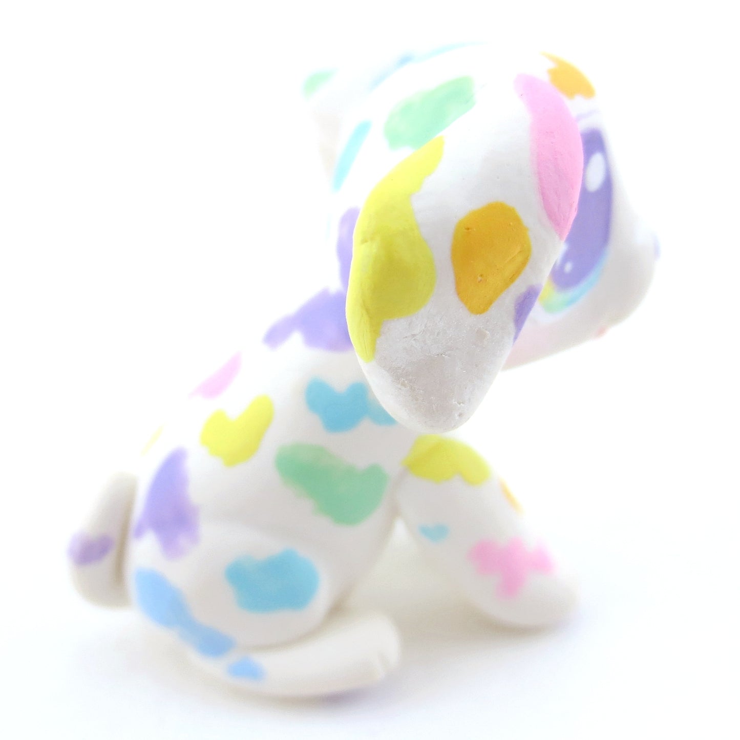 Rainbow Spot Dalmatian Puppy Figurine - Polymer Clay Carnival Animals