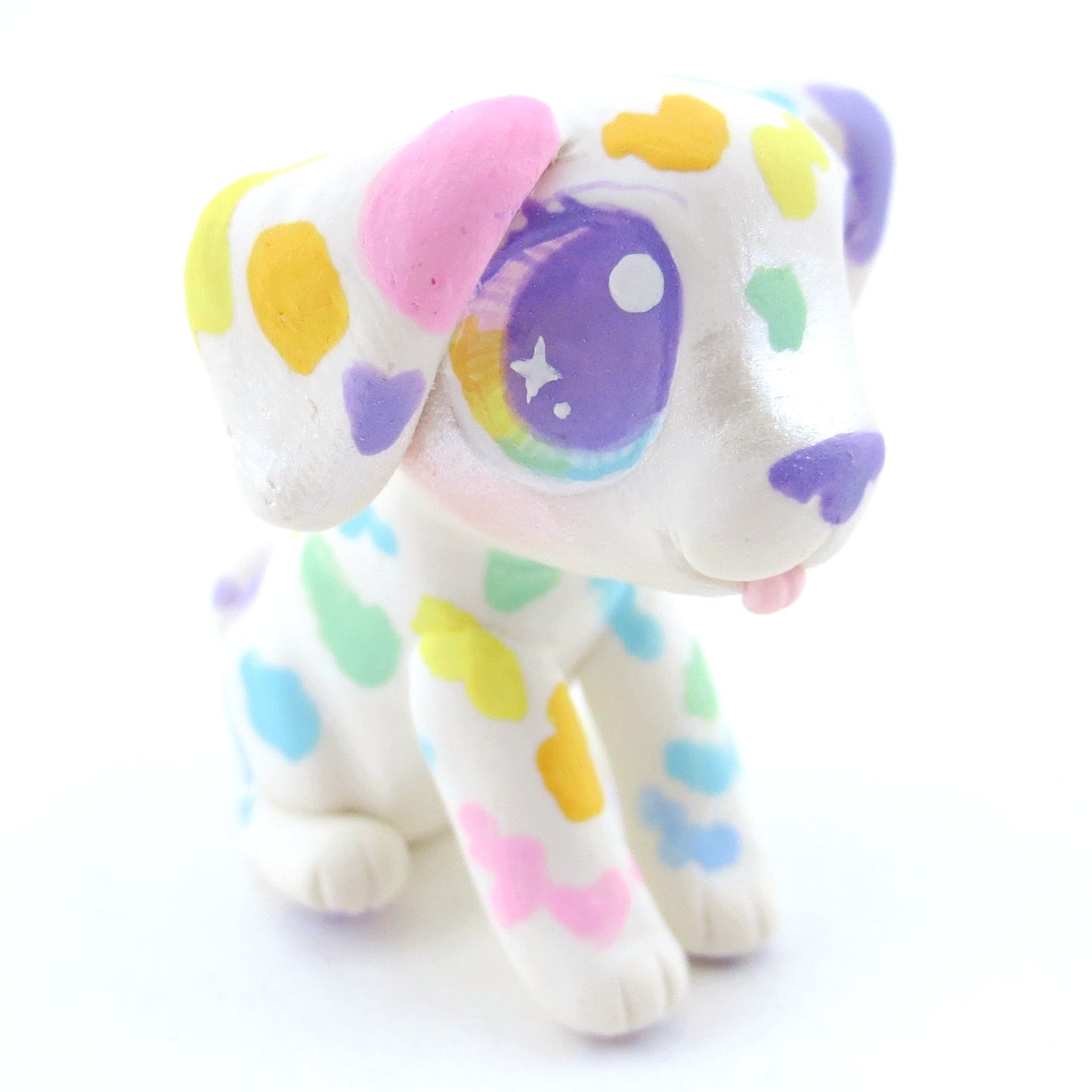 Rainbow Spot Dalmatian Puppy Figurine - Polymer Clay Carnival Animals