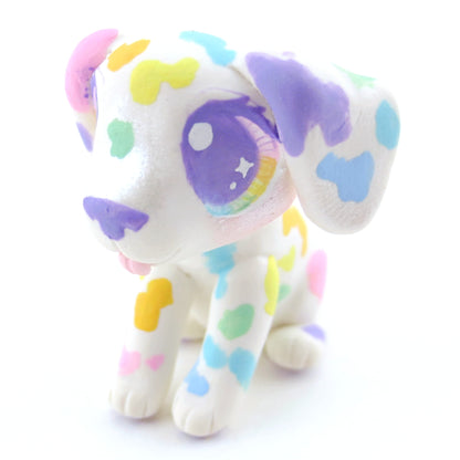 Rainbow Spot Dalmatian Puppy Figurine - Polymer Clay Carnival Animals