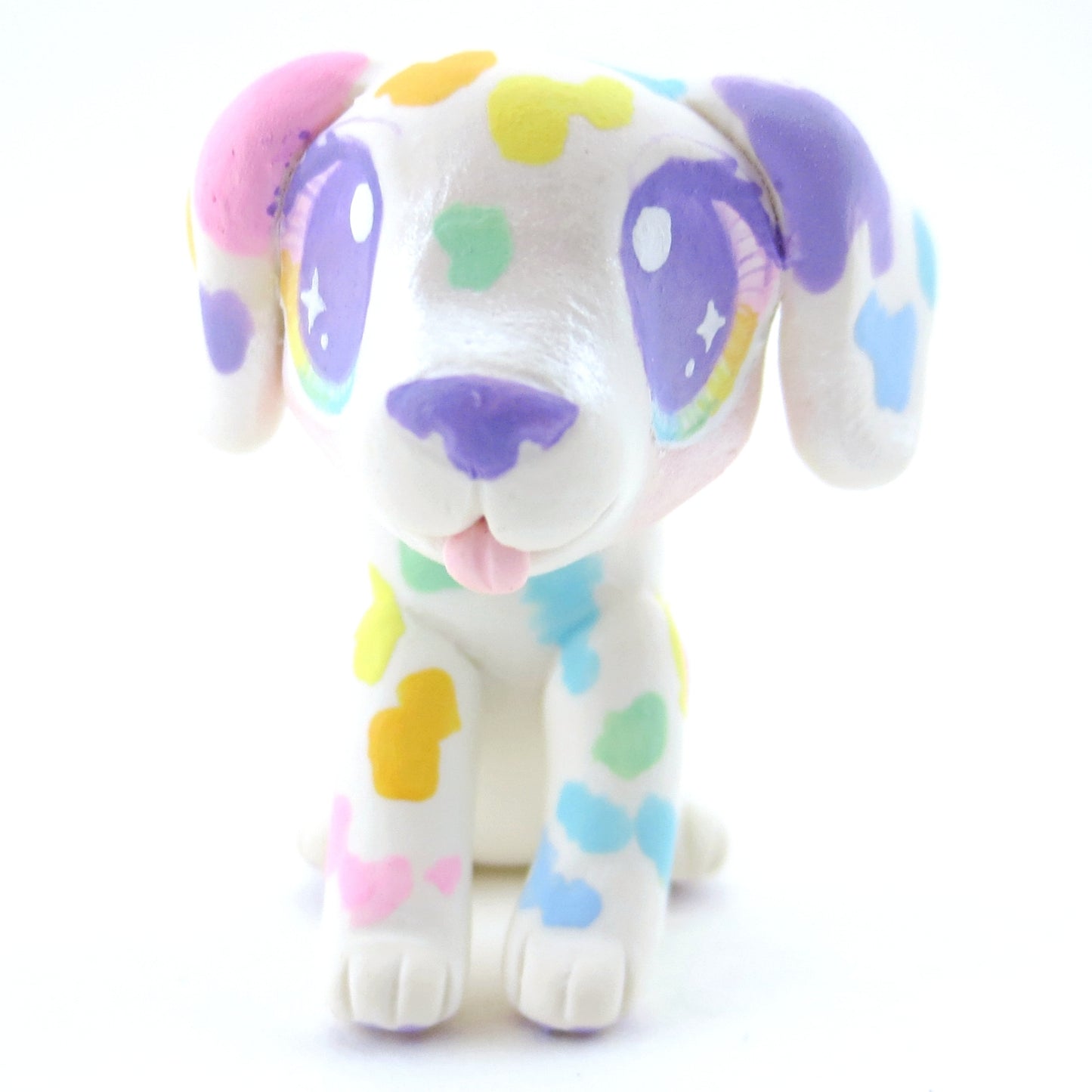 Rainbow Spot Dalmatian Puppy Figurine - Polymer Clay Carnival Animals