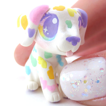 Rainbow Spot Dalmatian Puppy Figurine - Polymer Clay Carnival Animals