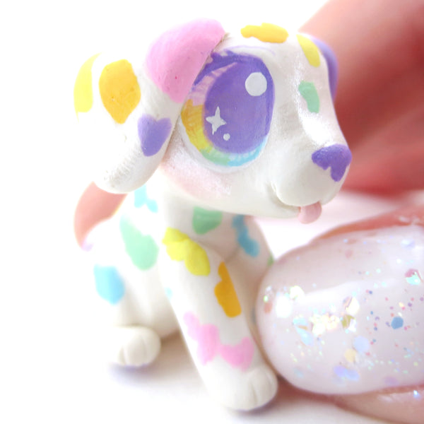 Rainbow Spot Dalmatian Puppy Figurine - Polymer Clay Carnival Animals