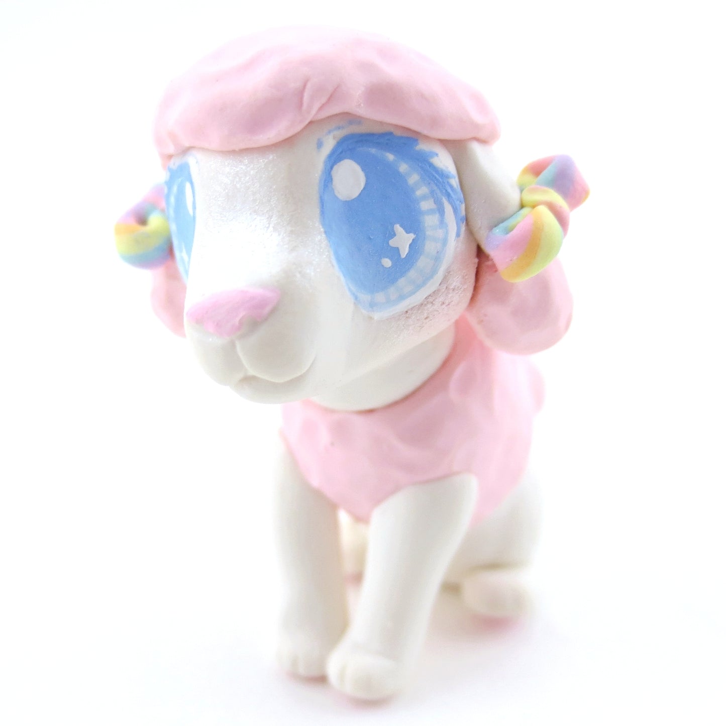 Pink and White Poodle Puppy Figurine - Polymer Clay Carnival Animals